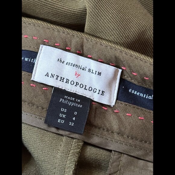 Anthropologie Cargo Pants 0 Beige Green Essential Knit Twill Stretch Pleated - Picture 7 of 9